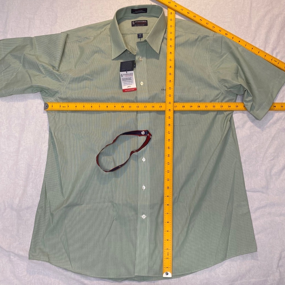 Stafford Performance Super Shirt Mens 17.5 Green White Stripe Classic Fit NWT - Picture 7 of 10